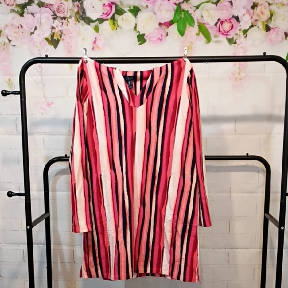 Striped Pink and Black Swim Cover-Up